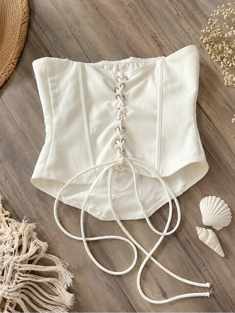 White Fox White Lace-Up Corset Tube Top | Size Medium